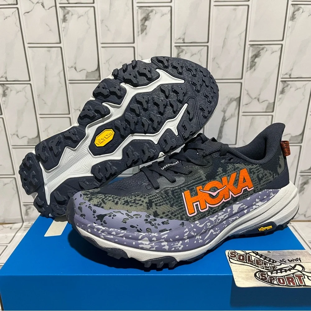 New Hoka One One Speedgoat 6 Hiking Trail Running Shoes Purple Blue Grey Womens